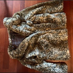 TOPSHOP faux leopard coat w hood US 12